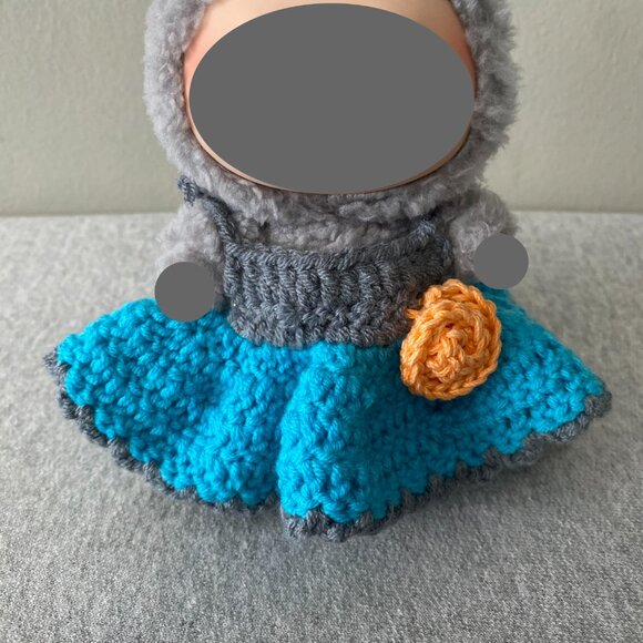 Handmade Crochet Blue Grey Orange Outfit for for 17cm Plush Doll 2-Piece Set - Picture 6 of 7